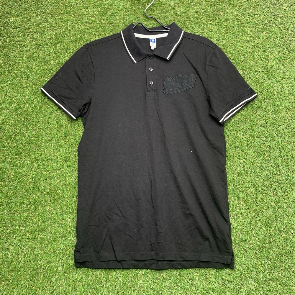 G-Star Raw Polo Shirt Mens Medium Black Short Sleeve Cotton Casual Preppy y2k